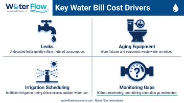 Four major water bill cost drivers comparison breakdown chart