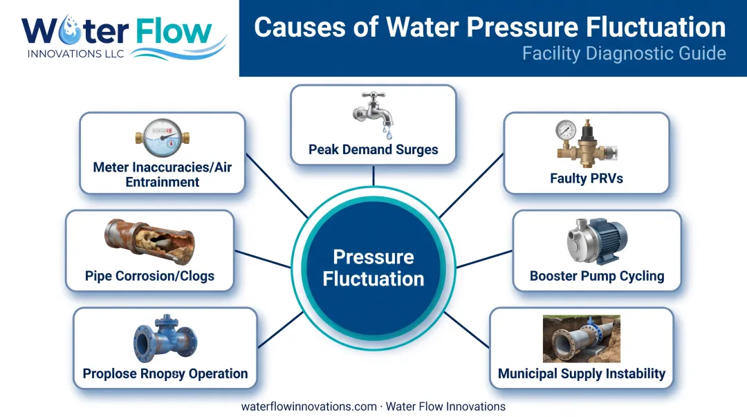 Common causes of commercial water pressure fluctuations diagram