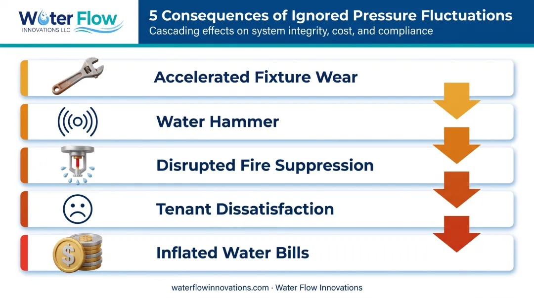 Consequences of ignoring commercial water pressure fluctuations infographic