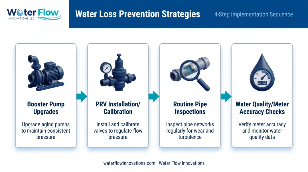 Four prevention strategies for commercial water pressure fluctuations flowchart