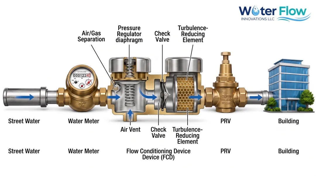 Flow Conditioning Device four-part air separation and pressure regulation system