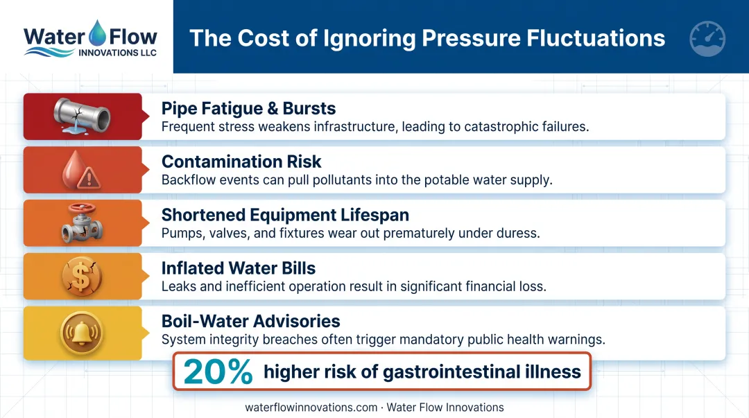 Consequences of ignoring water pressure fluctuations impact chart