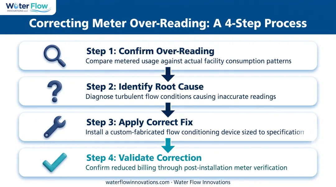 Four-step process to correct water meter over-reading flow chart
