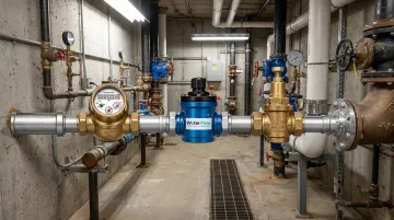 Water Flow Innovations Flow Conditioning Device installed on commercial water line