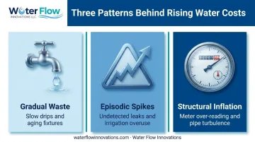 Three water cost buildup patterns gradual waste episodic spikes structural inflation