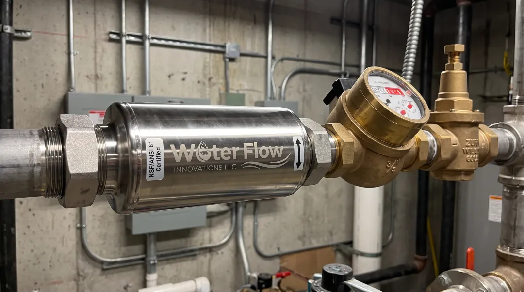 Flow Conditioning Device stainless steel unit installed on pipeline