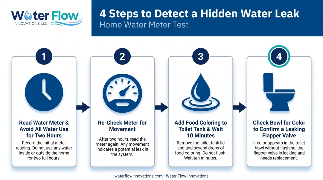 4-step DIY home water leak detection process using meter readings