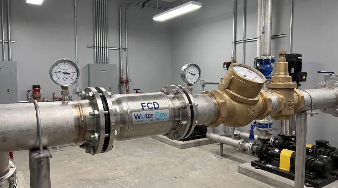 Flow Conditioning Device installed immediately after the commercial water meter