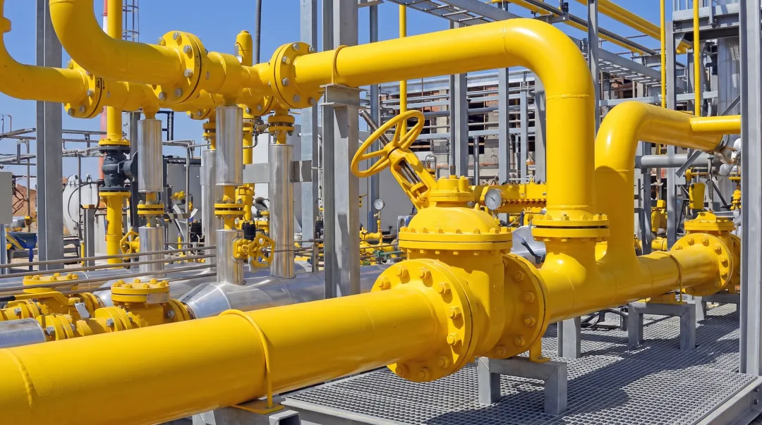 Industrial pipeline elbows valves and pump connections causing flow disturbance