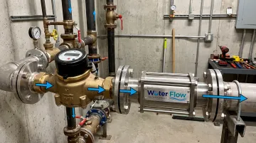 Flow Conditioning Device installed after commercial water meter pipe