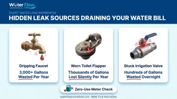 Hidden hotel water leak sources and annual gallons wasted infographic