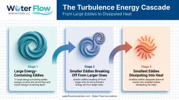 Turbulent eddy cascade showing energy dissipation from large to small eddies
