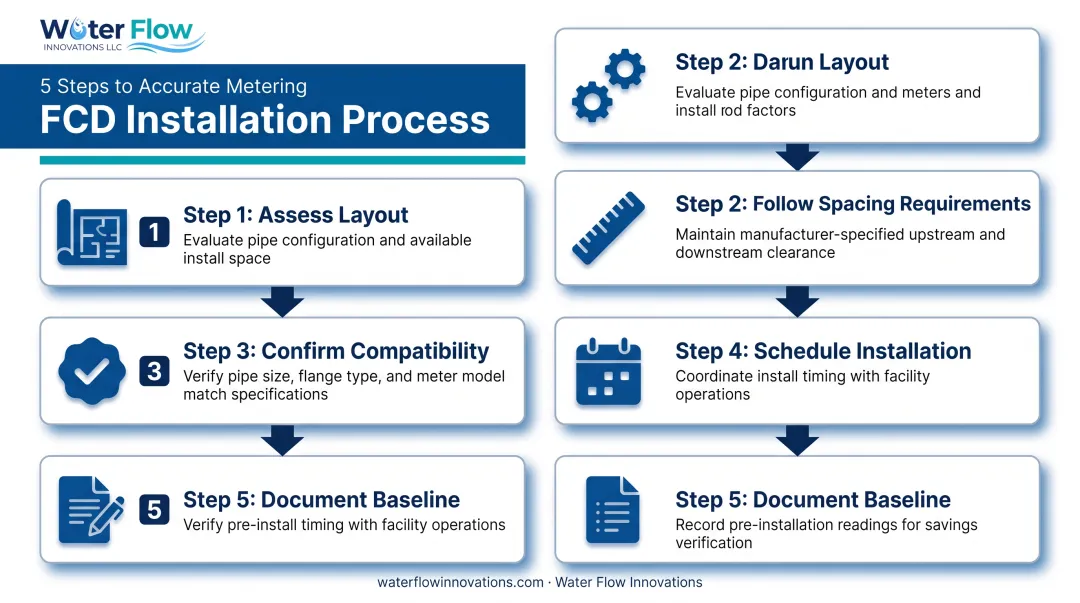 Five-step installation process for water flow stabilization device