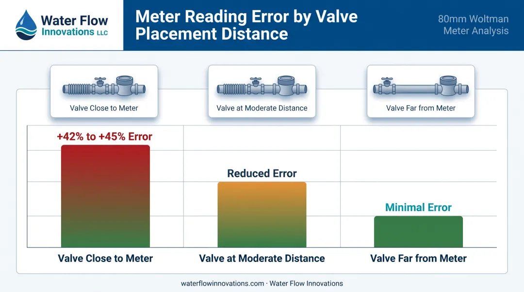 Meter error percentage comparison based on valve distance from meter