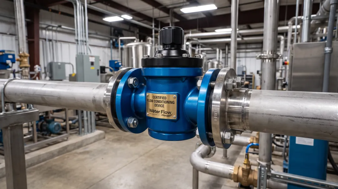 Flow Conditioning Device installed on stainless steel pipe system
