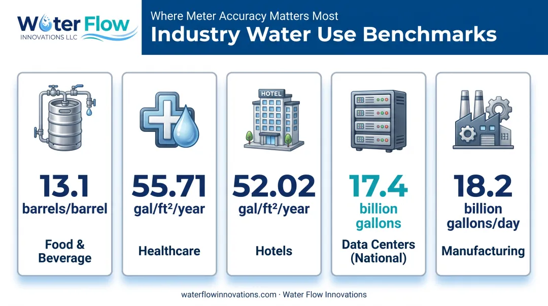 Water use intensity comparison across five industries benefiting from flow stabilization