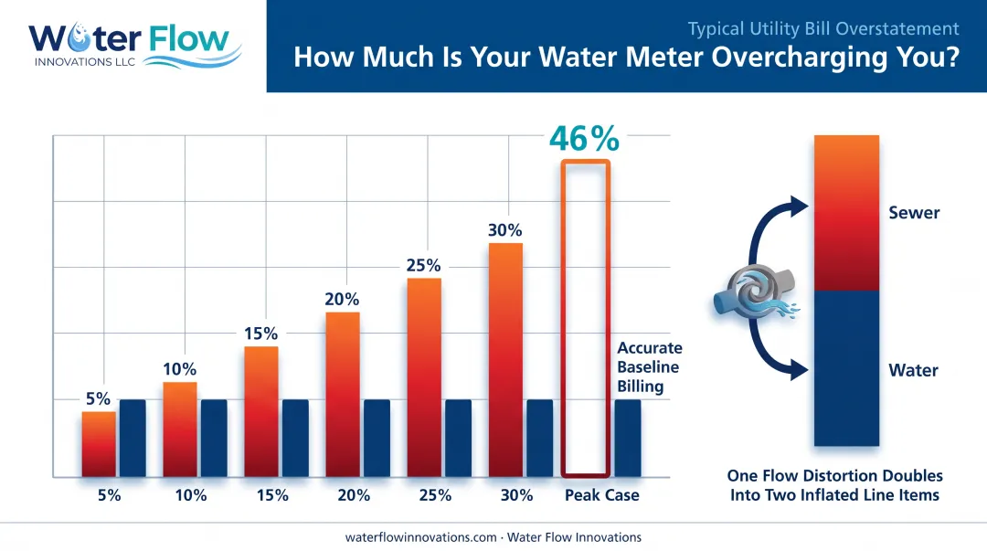 Water and sewer bill overstatement percentage breakdown from meter inaccuracy