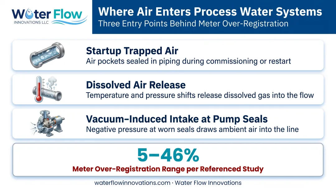 Air entrainment sources causing water meter over-registration diagram