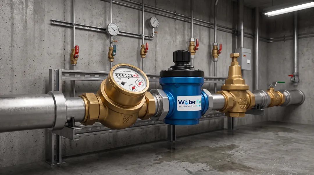 Flow Conditioning Device installed inline after the water meter assembly