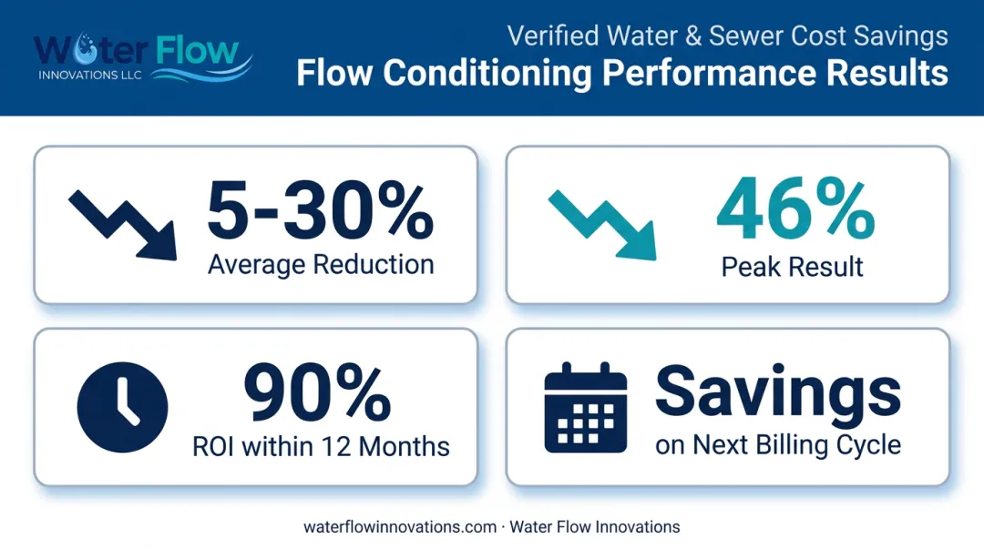 Water and sewer cost savings results from flow conditioning device installation