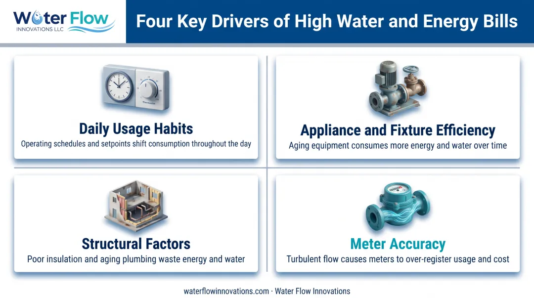 Four key cost drivers infographic for water and energy bills