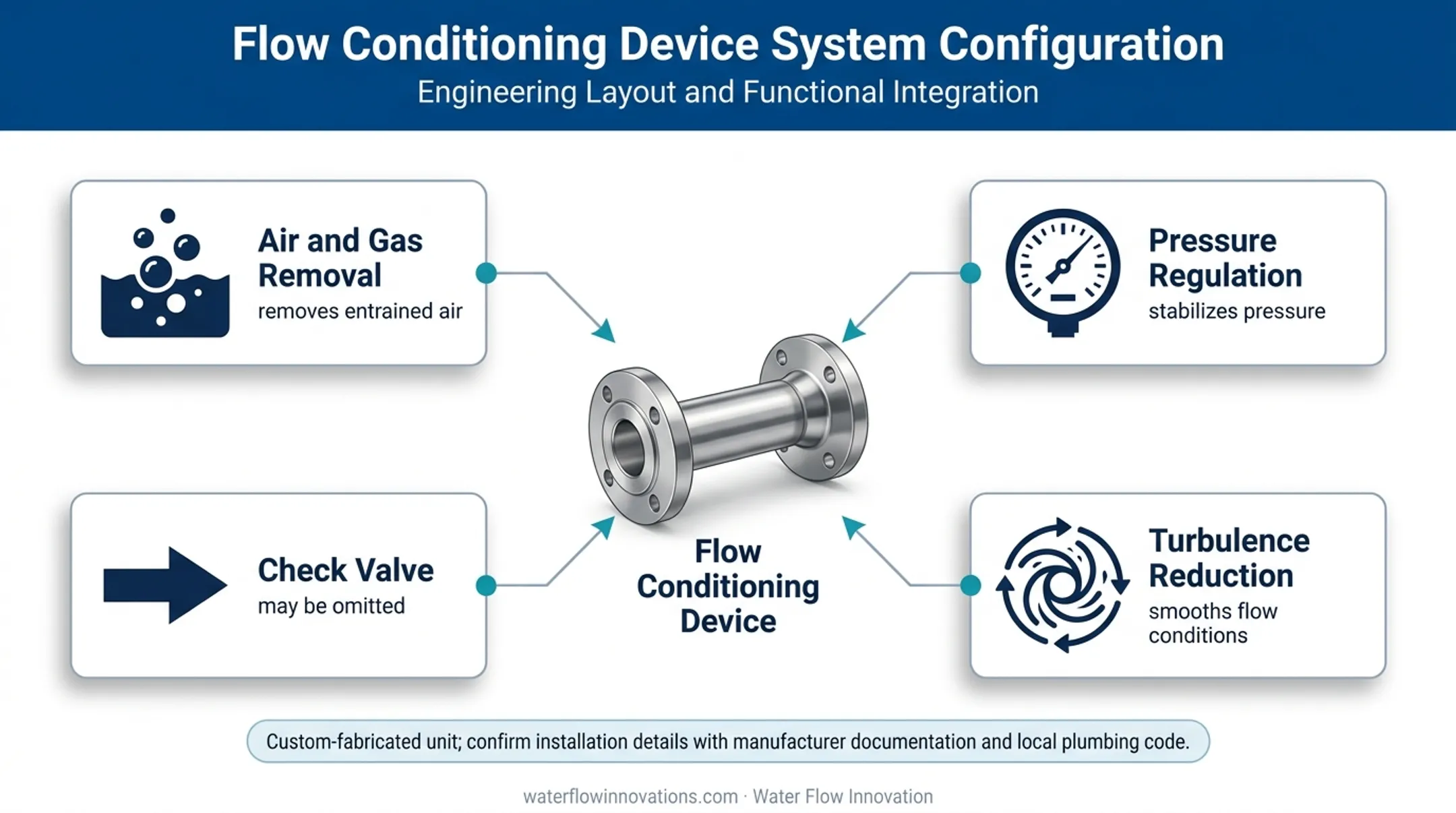 Four-component water flow conditioning device system diagram