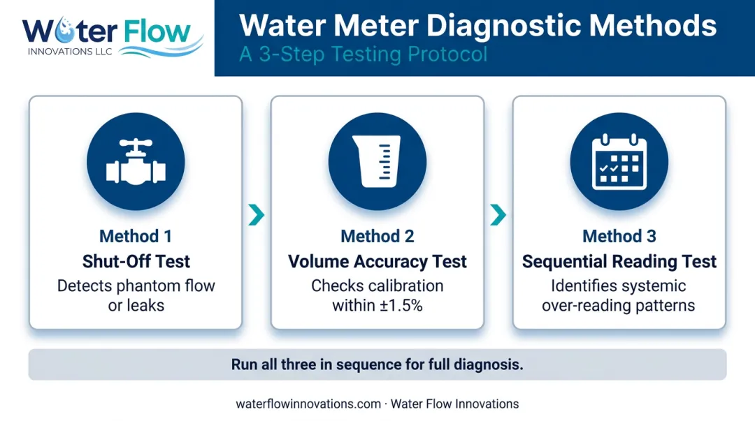 Three field-test methods for diagnosing faulty water meter accuracy