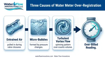Three causes of water meter over-reading air bubbles and turbulence