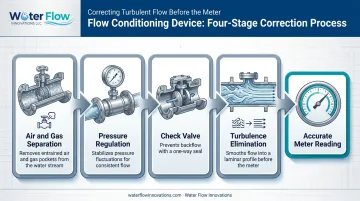 Flow conditioning device four component process diagram for accurate metering