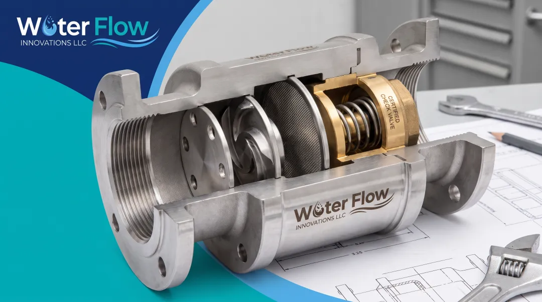 Flow Conditioning Device with integrated certified check valve component