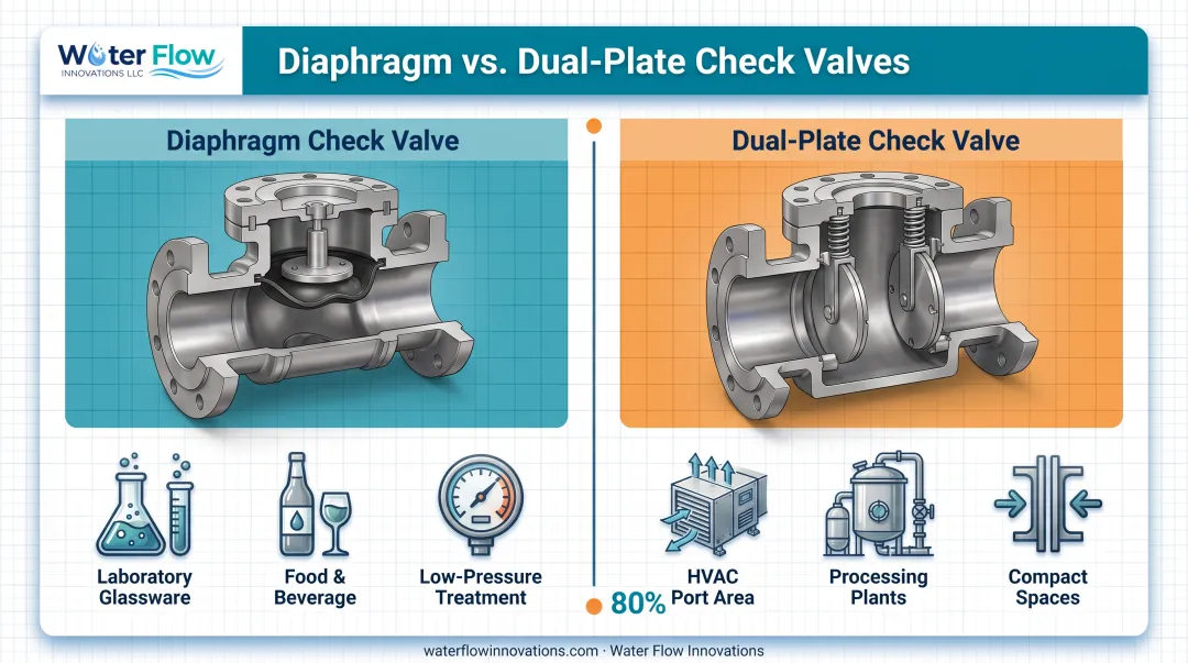 Diaphragm versus dual-plate check valve design and application comparison