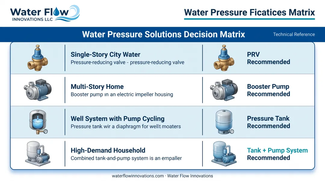 Water pressure solution matching chart by home scenario type