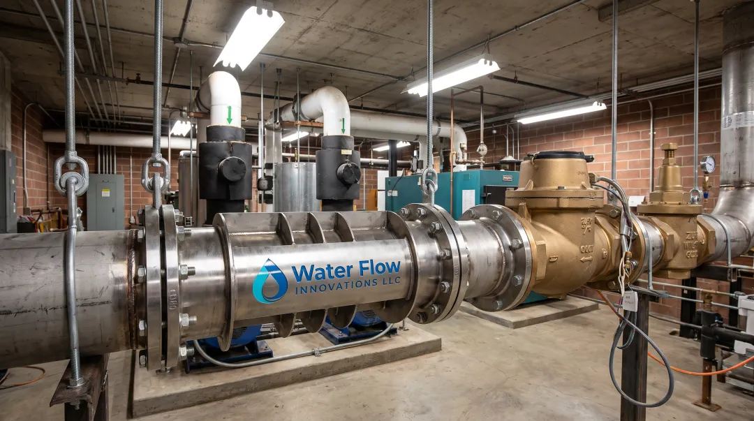 Water Flow Innovation Flow Conditioning Device installed on commercial pipeline