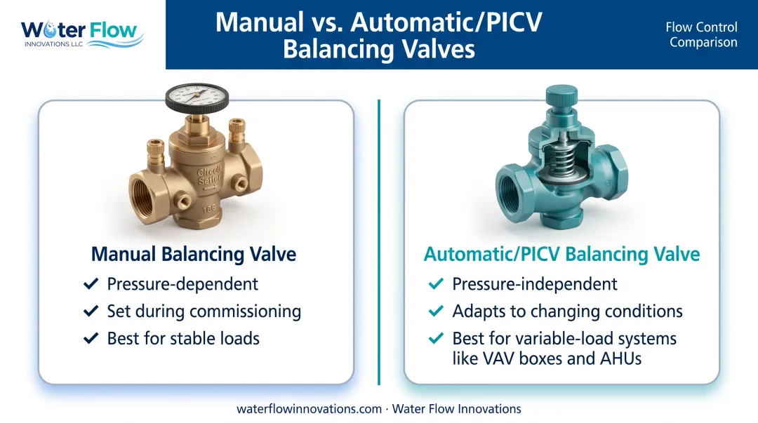 Manual versus automatic balancing valve comparison for hydronic systems