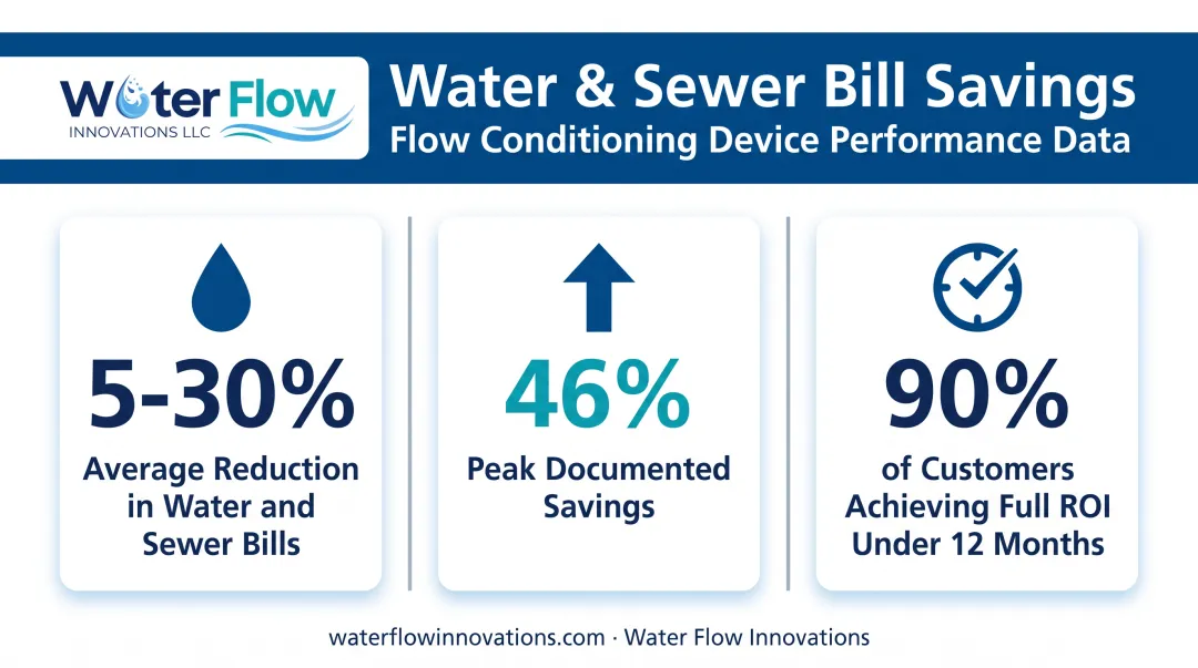 Documented water bill savings statistics from flow conditioner installations