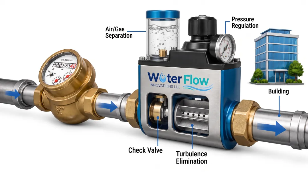 Water Flow Innovation FCD device showing four integrated components