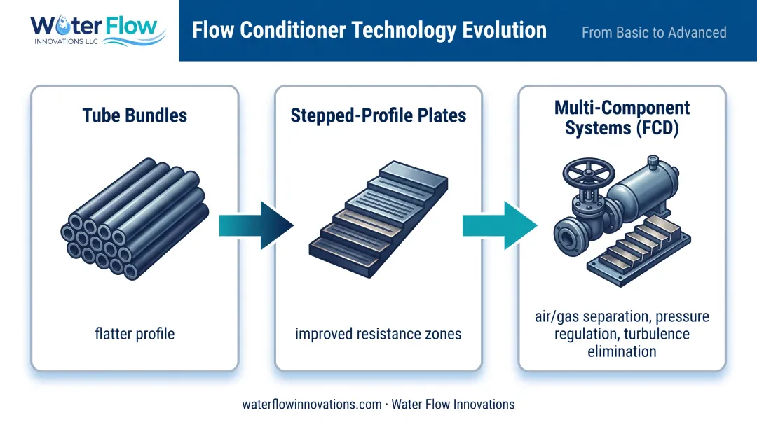Three types of flow conditioners compared tube bundle stepped plate multi-component