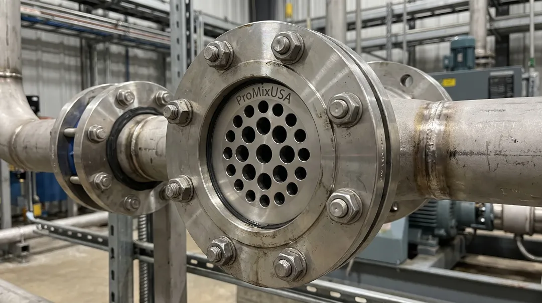 Perforated plate flow conditioner installed inside industrial pipeline