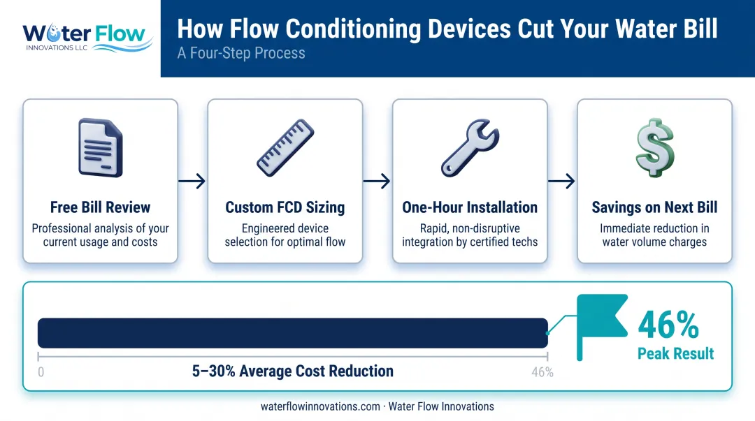 Water flow conditioning installation process and average cost savings results