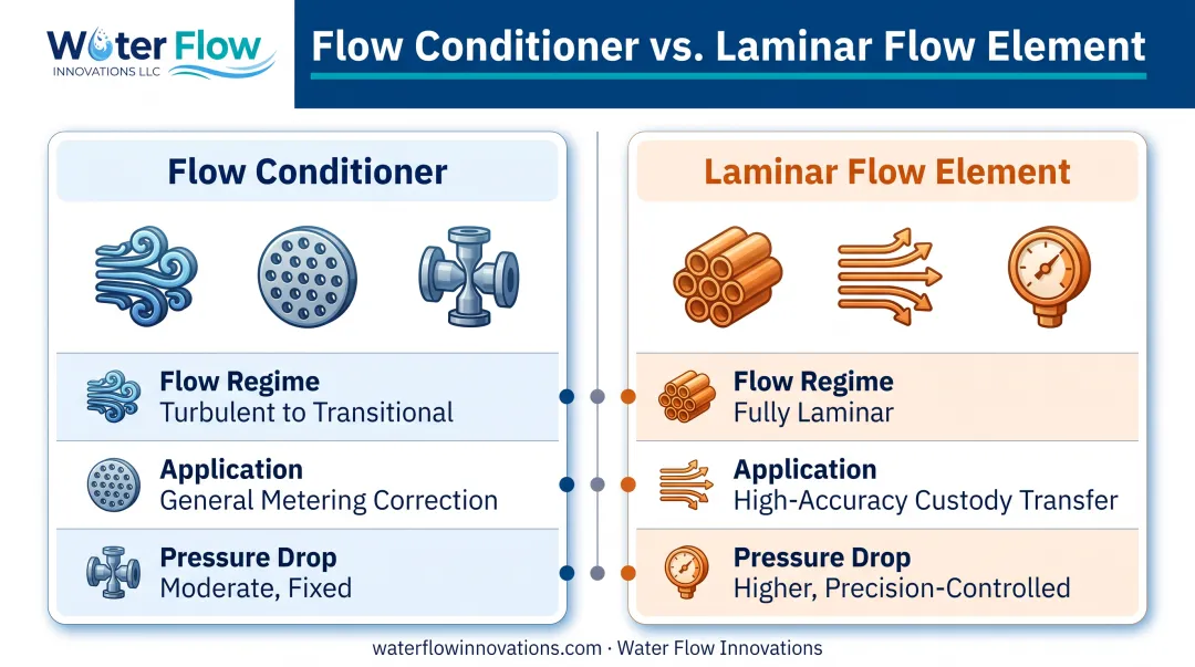 Flow conditioner versus laminar flow element comparison chart by function