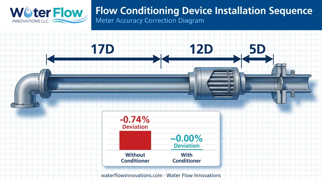 Tube bundle flow conditioner placement reducing discharge coefficient deviation diagram