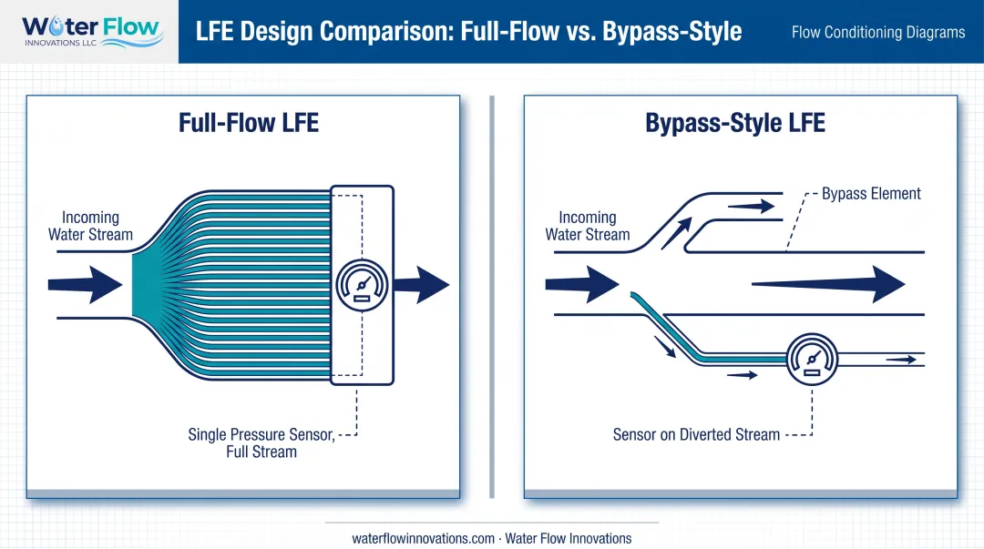Full-flow versus bypass-style laminar flow element design comparison