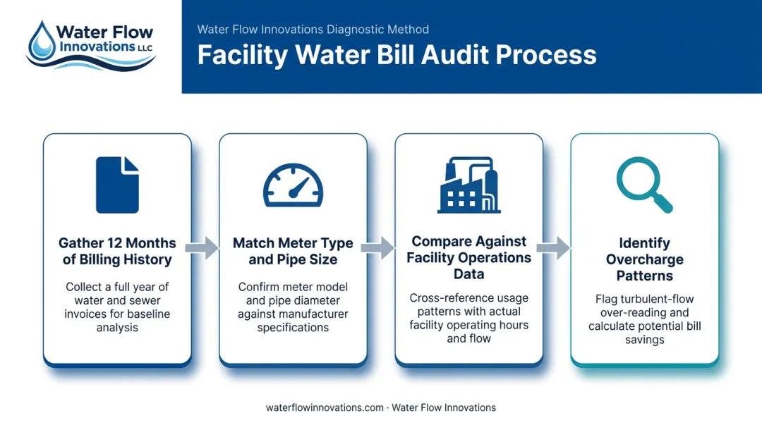 4-step water bill audit process for identifying meter over-registration
