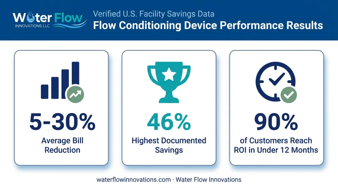 Water flow conditioning device savings statistics and ROI timeline