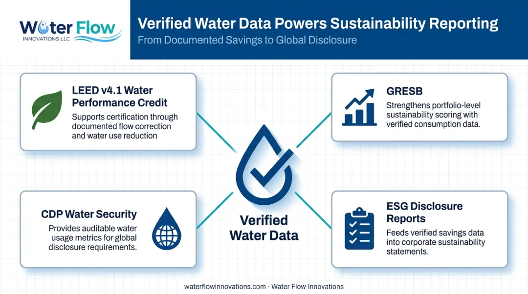 LEED and ESG reporting frameworks supported by verified water savings data