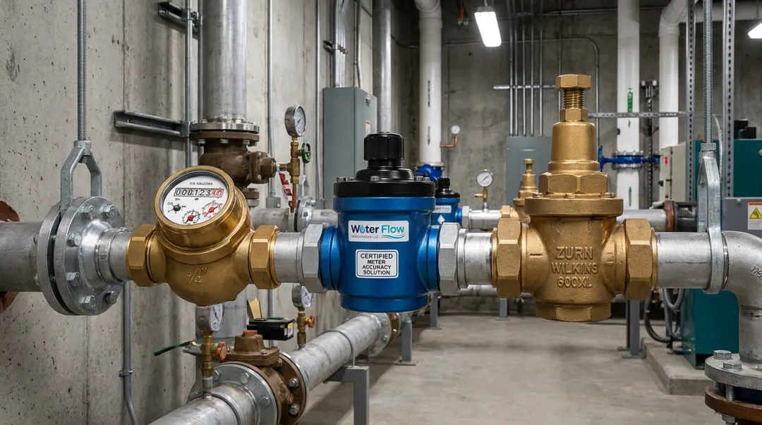 Flow Conditioning Device installed downstream of commercial water meter piping