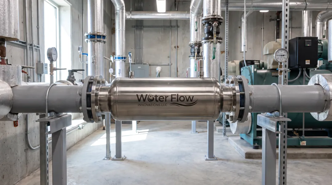 Stainless steel Flow Conditioning Device installed on commercial water pipe
