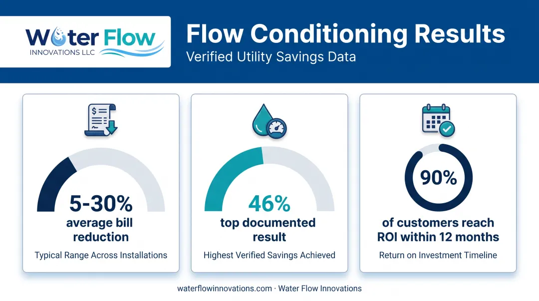 Water bill reduction statistics from flow conditioning installation results
