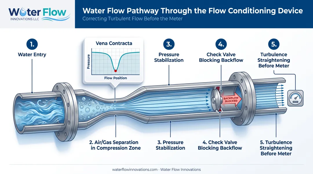 Five step water flow sequence through conditioning device diagram