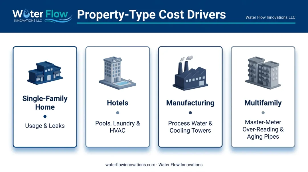 Water bill cost drivers by property type comparison chart